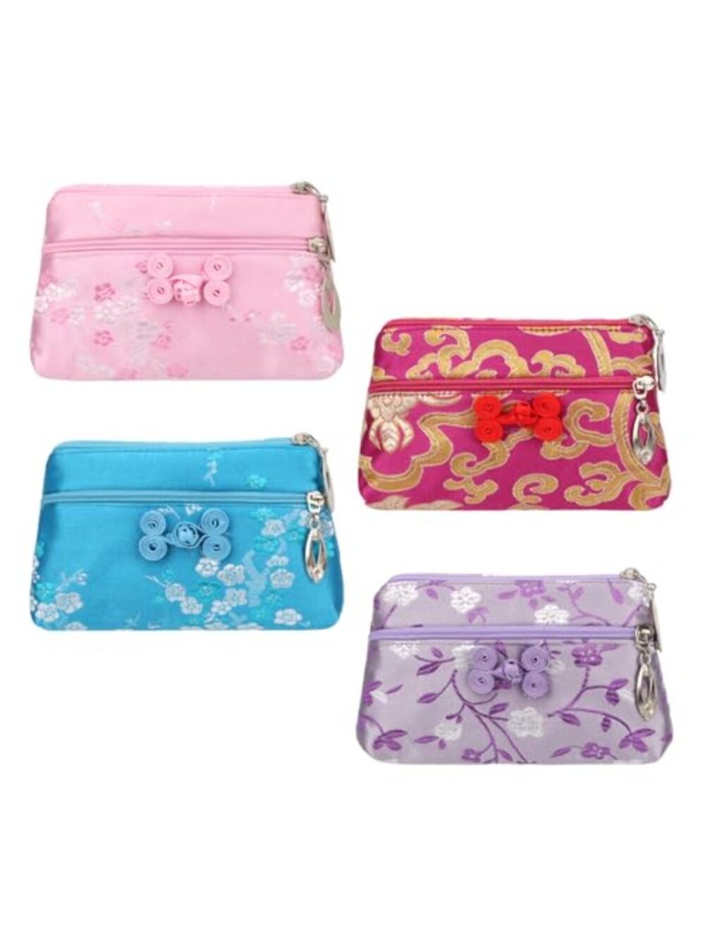 kilofly Chinese Silk Brocade 2 Zipper Jewelry Bag Gift Pouch Set